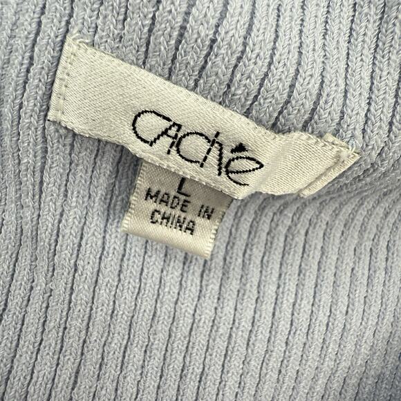 Cache ribbed knit zip up top wide collar size Large light blue Long Sleeves - Picture 8 of 13